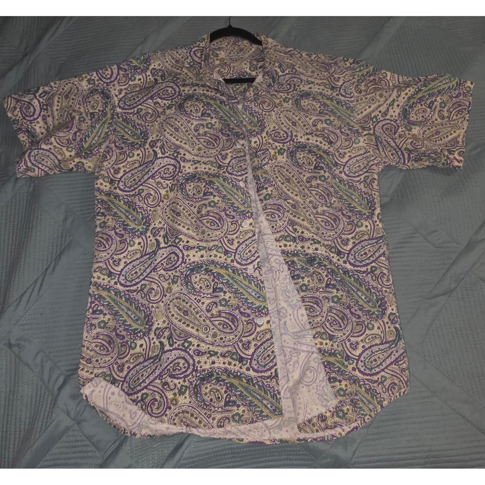 Vintage Bugle Boy Co Mens Large Paisley Short Sleeve Button Down Shirt